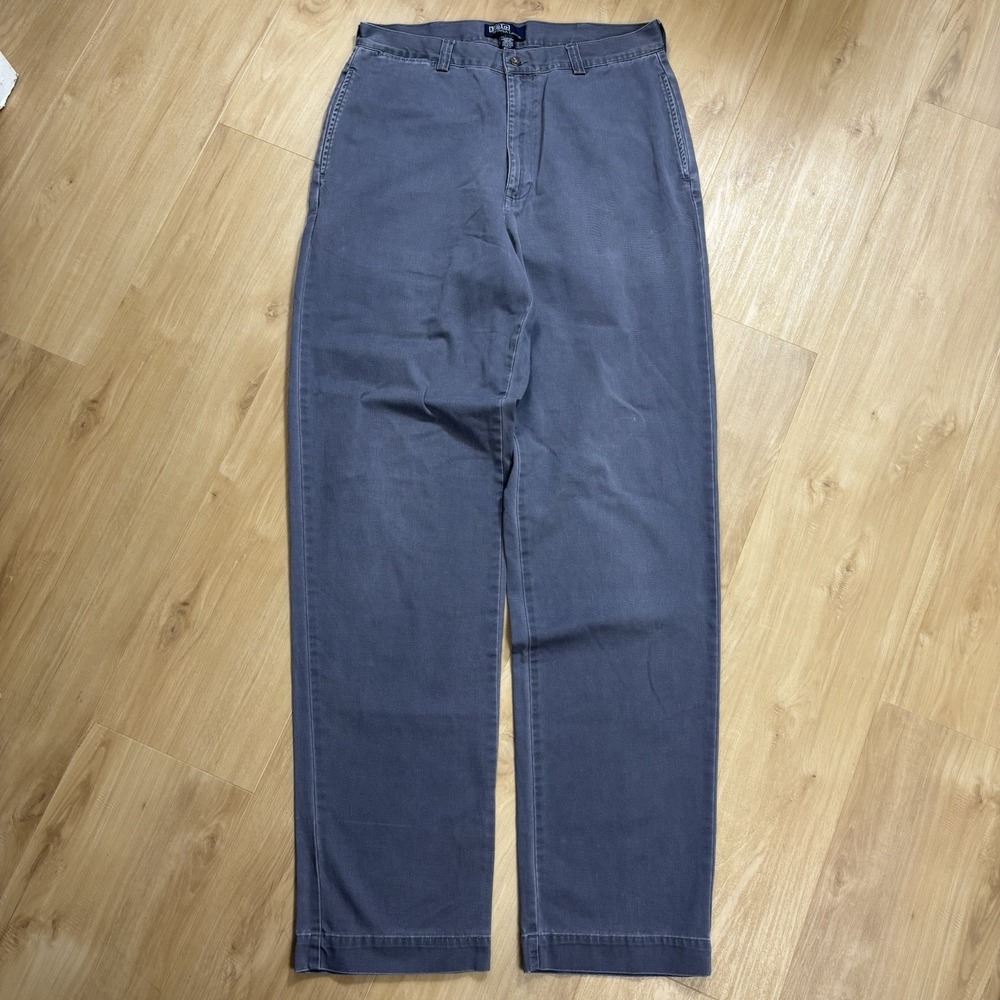 VTG Polo Ralph Lauren Philip Pants Mens 34x36 Blue Dark Grey Chino Old Money 90s